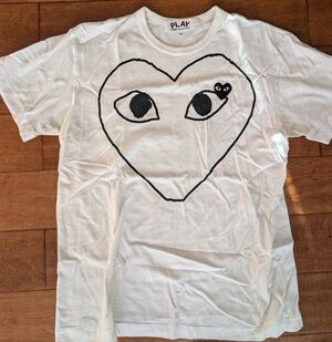Comme des Garçons PLAY White Tee with Black Heart-and-Eyes Graphic